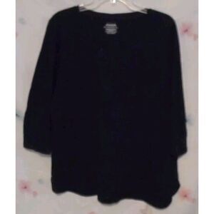 Chico's Ultimate Tee Size L  Black 3/4 Sleeve Pocket  Cotton Blend‎ Top Pocket